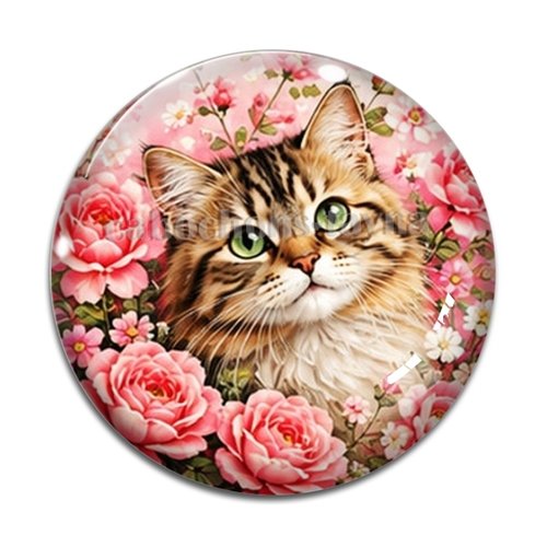 Cabochon chat fleur, résine ou verre rond différente taille