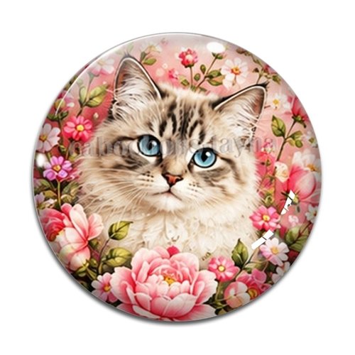Cabochon chat fleur, résine ou verre rond différente taille