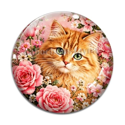 Cabochon chat fleur, résine ou verre rond différente taille