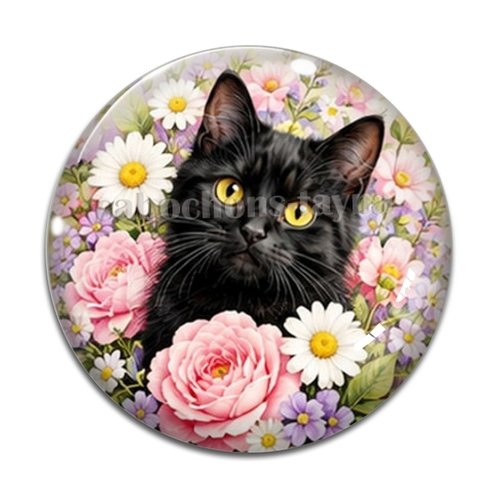 Cabochon chat fleur, résine ou verre rond différente taille