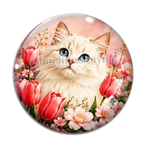 Cabochon chat fleur, résine ou verre rond différente taille