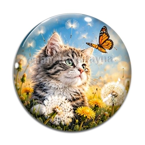 Cabochon chat fleur, résine ou verre rond différente taille