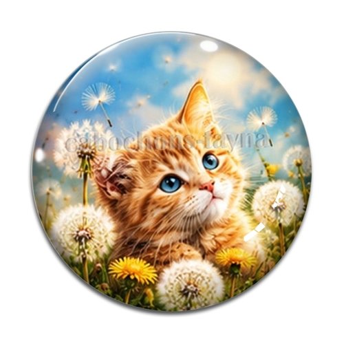 Cabochon chat fleur, résine ou verre rond différente taille