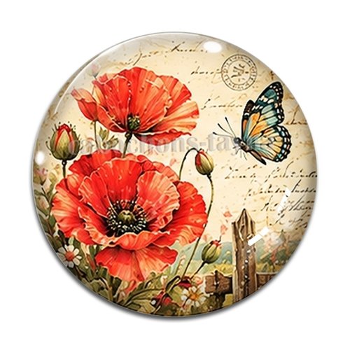 Cabochon coquelicot, résine ou verre rond différente taille