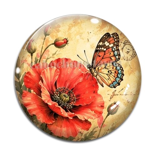 Cabochon coquelicot, résine ou verre rond différente taille