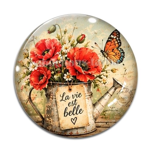 Cabochon coquelicot, résine ou verre rond différente taille