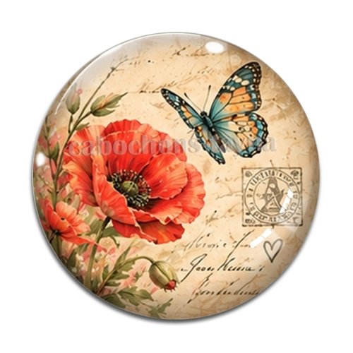 Cabochon coquelicot, résine ou verre rond différente taille