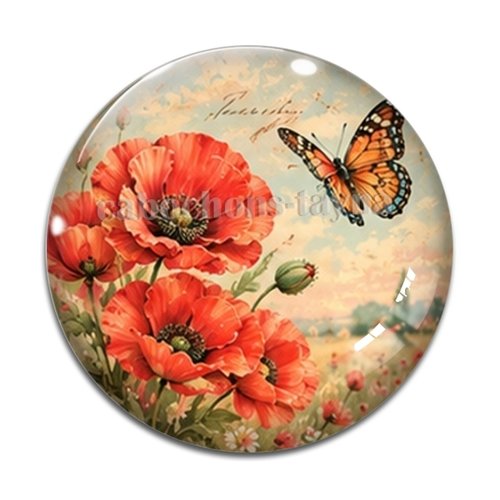 Cabochon coquelicot, résine ou verre rond différente taille