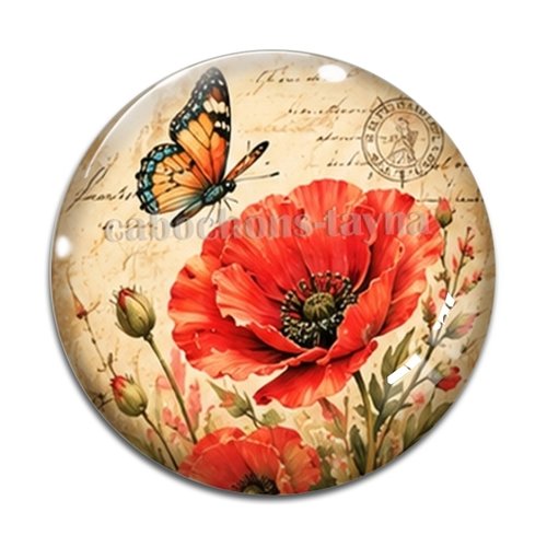Cabochon coquelicot, résine ou verre rond différente taille