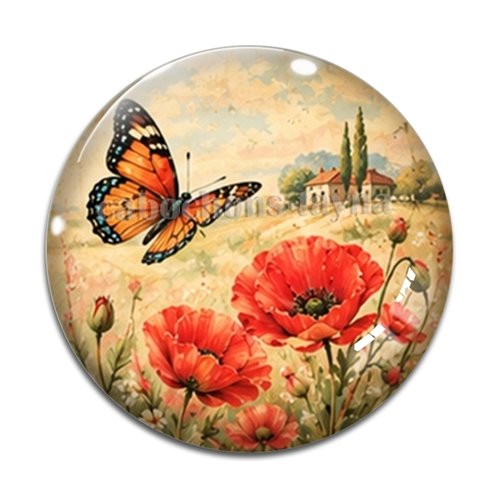 Cabochon coquelicot, résine ou verre rond différente taille