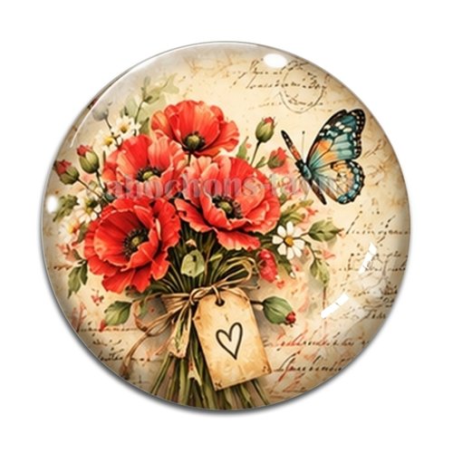Cabochon coquelicot, résine ou verre rond différente taille