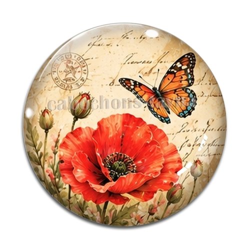 Cabochon coquelicot, résine ou verre rond différente taille