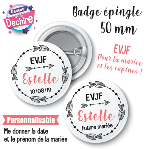 Badge evjf personnalisable - 50 mm - le badge de la future mariée est offert- badge mariage