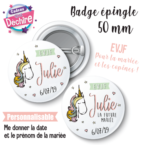 Badge evjf personnalisable - 50 mm - le badge de la future mariée est offert- badge mariage