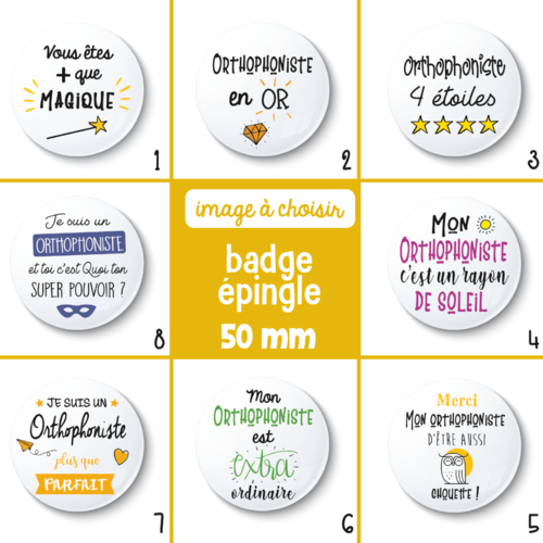 Badge épingle orthophoniste - 50 mm - idée de cadeau orthophoniste - choix de l'image