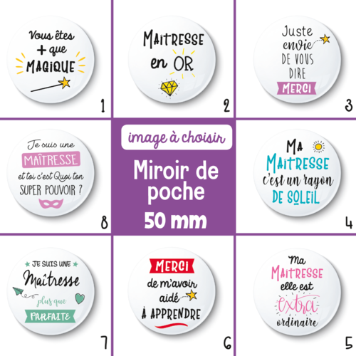 Miroir de poche maîtresse - 50 mm - idée cadeau maîtresse - choix de l'image