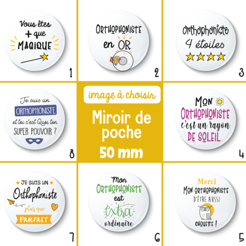 Miroir de poche orthophoniste - 50 mm - idée cadeau orthophoniste - choix de l'image