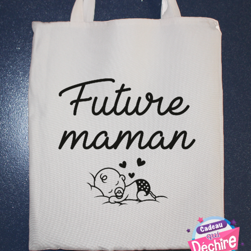 Sac tote bag sac shopping imitation chanvre écru - idée de cadeau - tote bag future maman - je suis enceinte