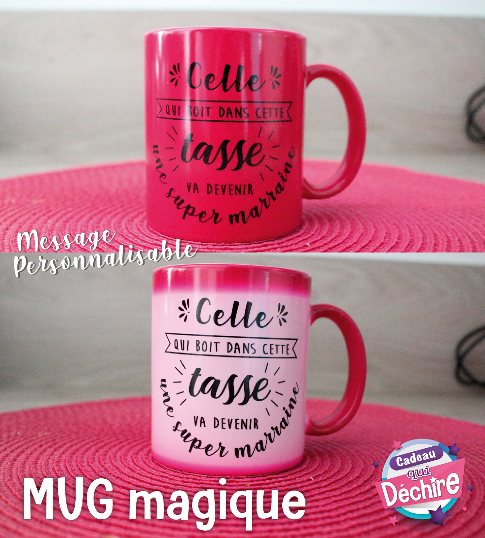 Mug magique rose en céramique - idée de cadeau annonce bébé - mug  personnalisable - mug marraine - mug mamie - Un grand marché