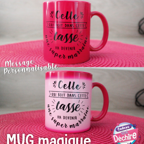 Mug magique rose en céramique - idée de cadeau annonce bébé - mug personnalisable - mug marraine - mug mamie