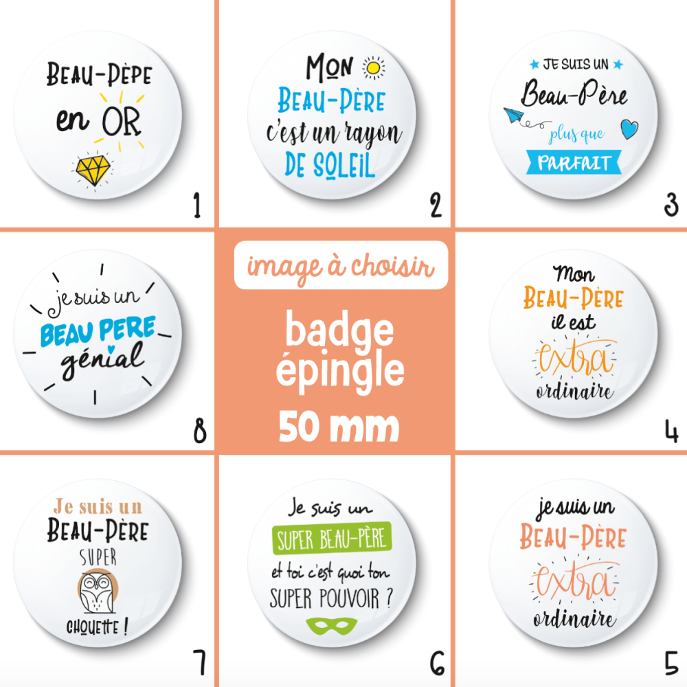 Badge épingle beau-père - 50 mm - idée de cadeau beau-père - cadeau  anniversaire - choix de l'image - Un grand marché