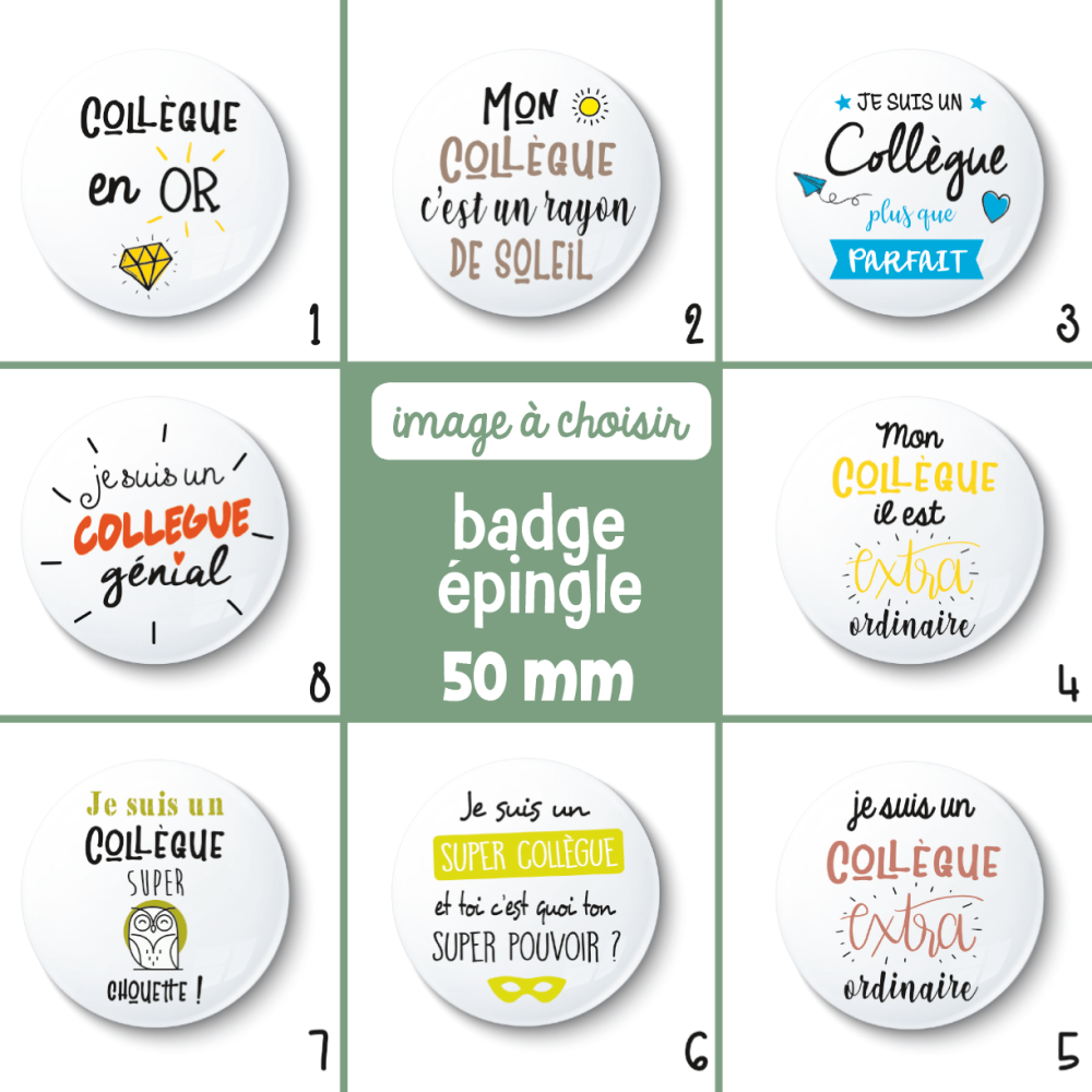 Badge épingle collègue - 50 mm - idée de cadeau collègue - cadeau  anniversaire - choix de l'image - Un grand marché