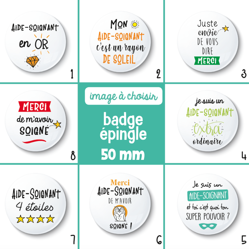 Badge épingle aide-soignant - 50 mm - idée de cadeau aide-soignant