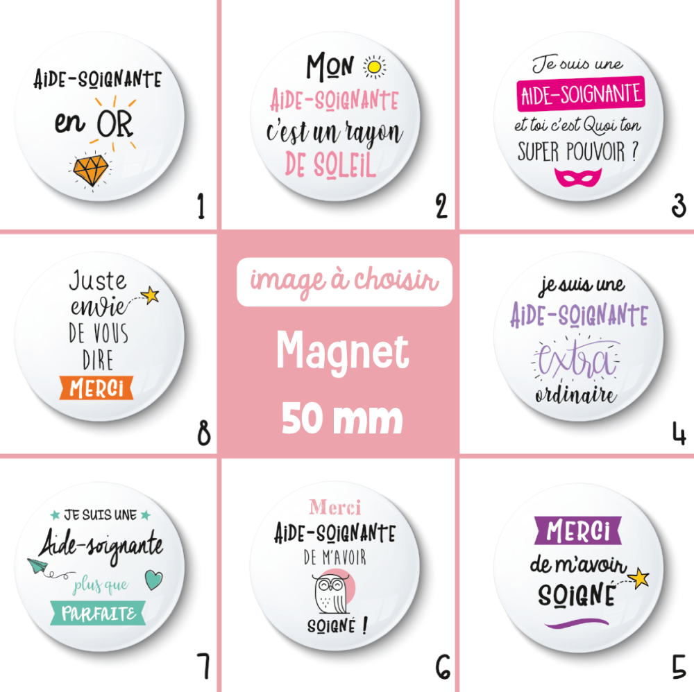 Magnet aide-soignante - 50 mm - cadeau aide-soignante - cadeau remerciement  - choix de l'image - Un grand marché