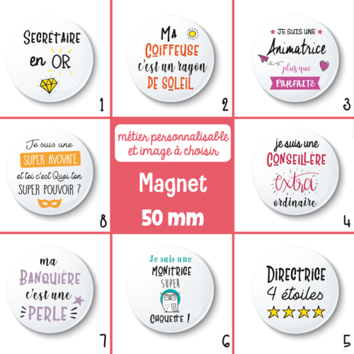Magnet métier personnalisable - 50 mm - cadeau remerciement - choix de l'image et du métier