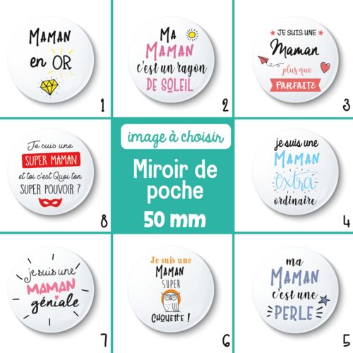 Miroir de poche maman - 50 mm - cadeau maman - cadeau fête des mères - choix de l'image