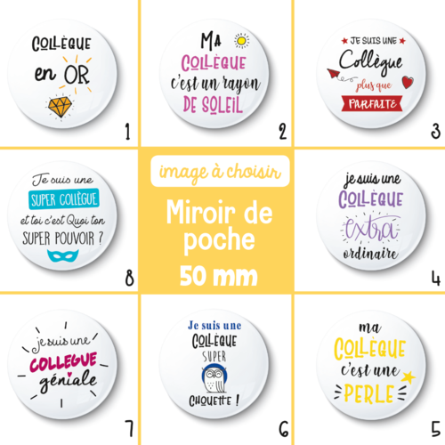 Miroir de poche collègue - 50 mm - cadeau collègue - choix de l'image