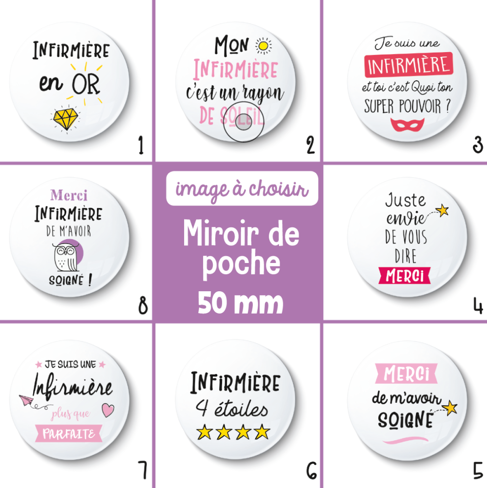 Miroir de poche infirmière - 50 mm - cadeau remerciement - choix de l'image  - cadeau infirmière - Un grand marché