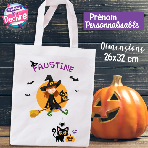 Tote bag halloween - sac à bonbons - tote bag personnalisable 26 x 32 cm - sac halloween