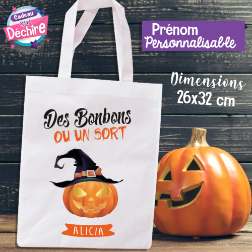 Tote bag halloween - sac à bonbons - tote bag personnalisable 26 x 32 cm - sac halloween