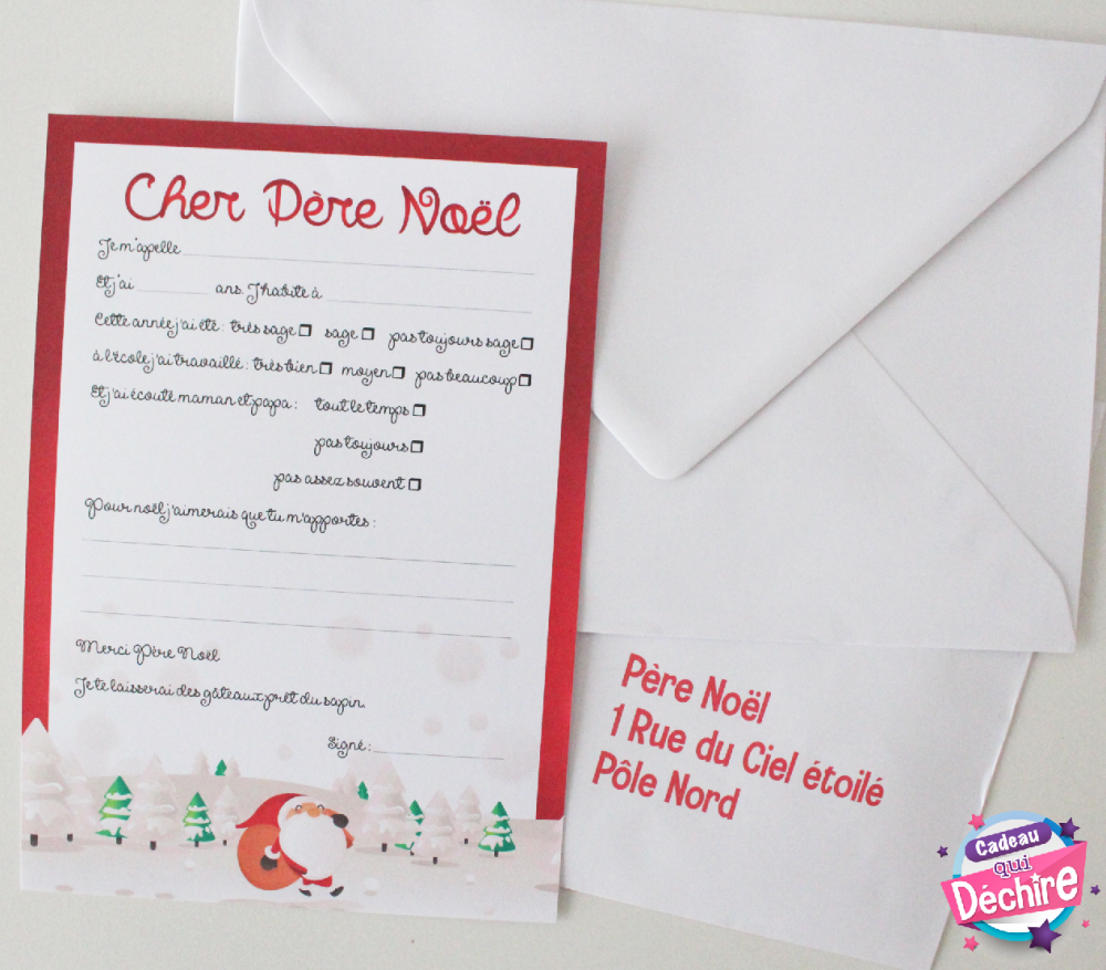 Printable] Jolie lettre & enveloppe pour le Père Noël à