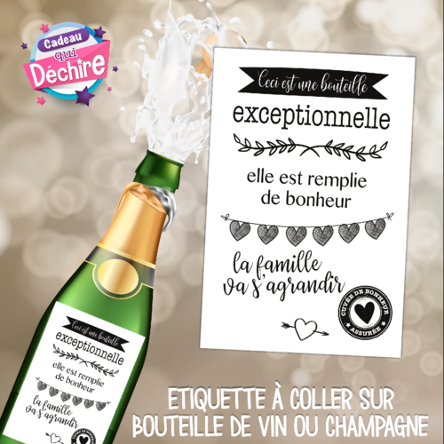 Etiquette bouteille pour champagne ou vin - idée cadeau annonce bébé - cadeau annonce grosse