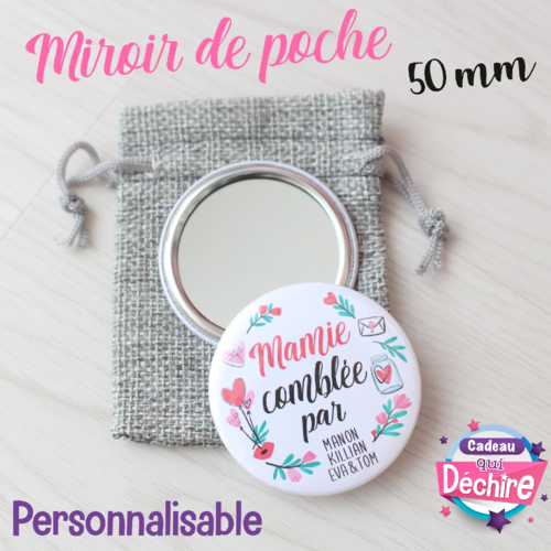 Miroir de poche personnalisable - 50 mm - cadeau maman, mamie, marraine, tata, nounou, tatie, soeur, copine, etc... cadeau à personnaliser 
