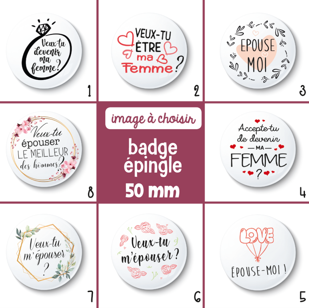 Badge épingle saint valentin - 50 mm - idée de cadeau st valentin - cadeau  je t'aime - choix de l'image - Un grand marché