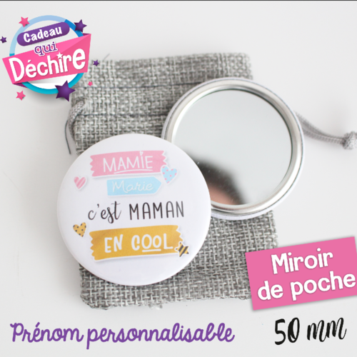 Miroir de poche personnalisable - 50 mm - cadeau mamie, idée cadeau fête des grands-mères