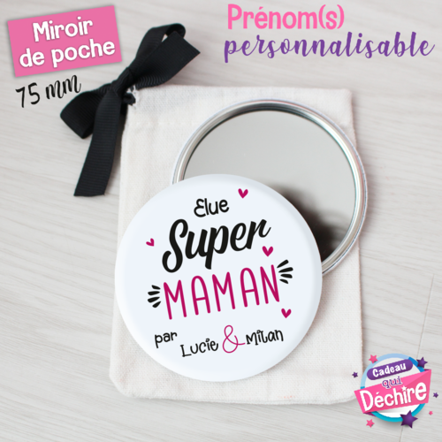 Miroir de poche personnalisable - 75 mm - cadeau maman, idée cadeau fête des mères