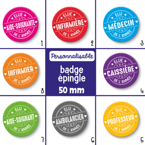 Badge épingle, métiers personnalisables - choix de l'image (la couleur) et le métier