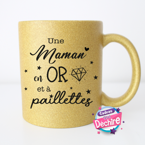 Mug glitter en céramique - mug maman - idée de cadeau fête des mères - cadeau fête des mamans - choix du sens de la poignée
