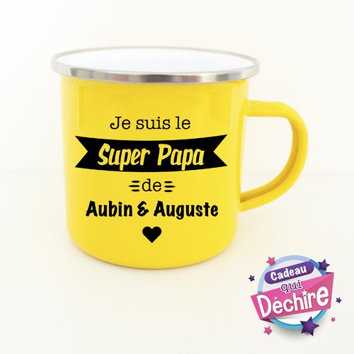 Tasse émaillée " super papa " personnalisable - idée de cadeau fête des papas - mug papa - cadeau fête des pères