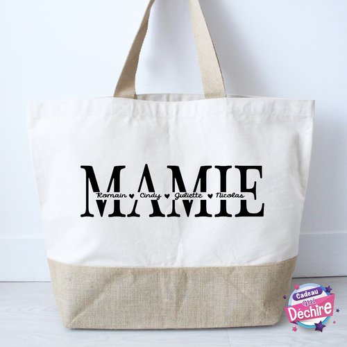 Cadeau mamie - Grand sac personnalisé en broderie avec prénom