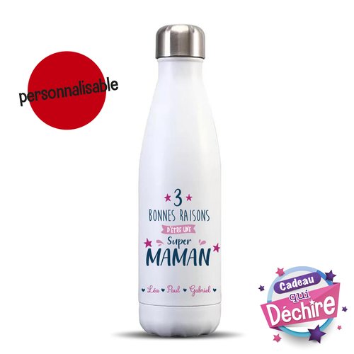 Bouteille isotherme 500 ml "super maman" personnalisable