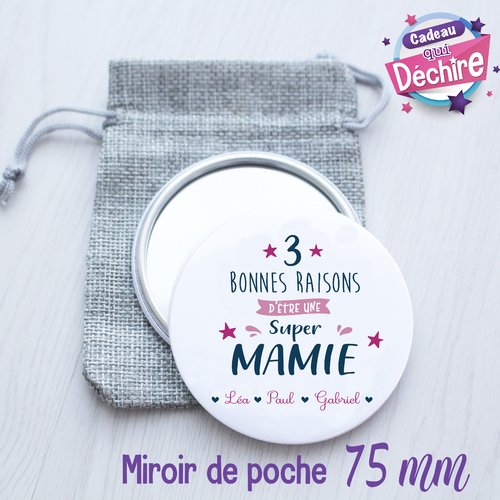 Miroir de poche personnalisable " super mamie " - idée cadeau fête des grands-mères - cadeau mamie