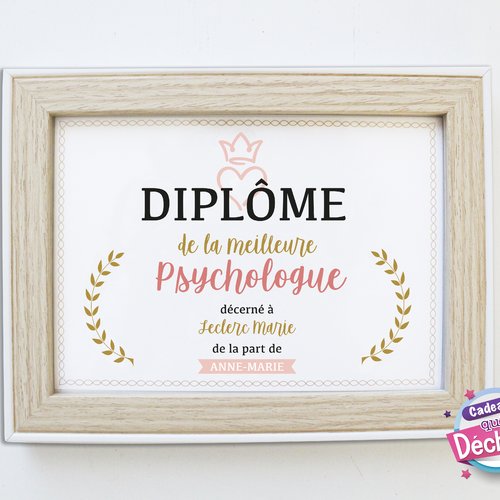 Affiche diplôme personnalisable - idée cadeau psychologue - remerciement psychologue