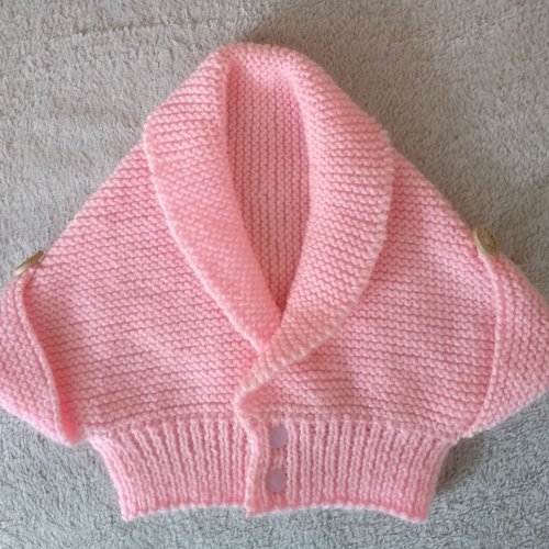 Gilet caraco bébé 3/6 mois, laine 100% acrylique, tricoté à la main