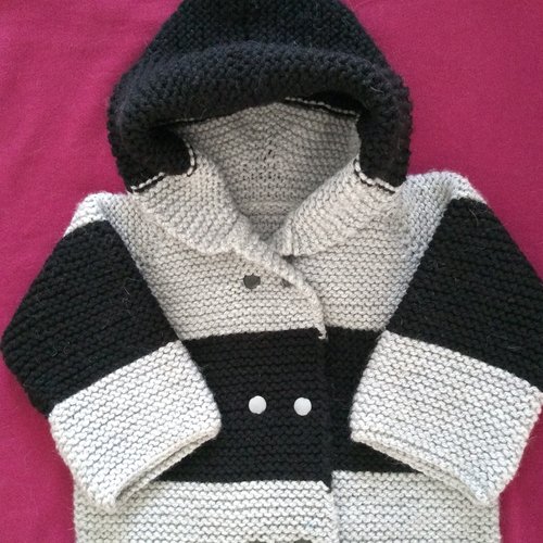 Paletot à capuche bébé, taille 3/6 mois paletot bébé, laine 100% acrylique, tricoté à la main l