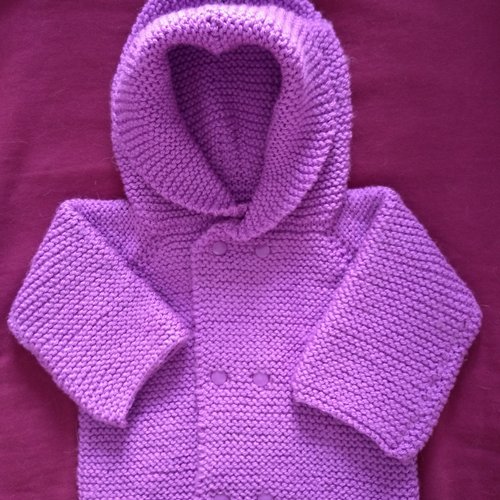 Gilet à capuche, paletot bébé , 12 mois, laine 100% acrylique, tricoté à la main
